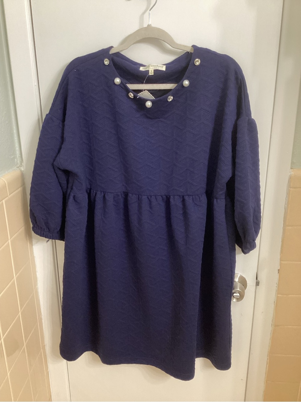 Simply Southern Navy Quilted Dress with Pearl Accent
